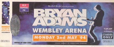 Bryan Adams Ticket Stub